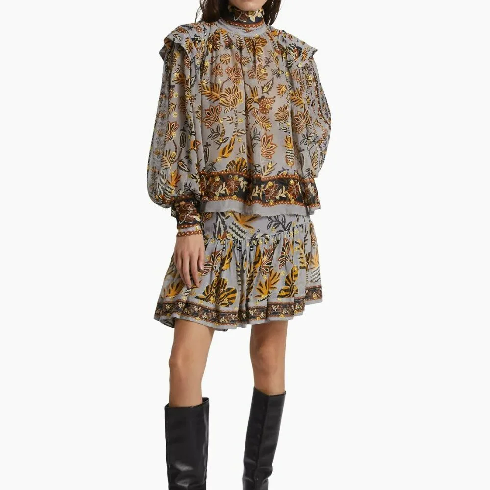 Farm Rio  Floral Tapestry Embroidered Bishop-Sleeve Blouse - Picture 4 of 10